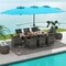 10-Piece Outdoor Wicker Dining Set with Acacia Wood Table, Cushioned Chairs and 15 Feet Umbrella